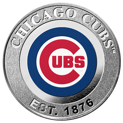 A picture of a 1 oz Chicago Cubs Silver Colorized Round
